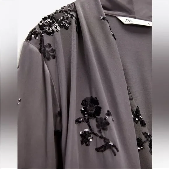 ⛔️ PENDING SALE⛔️ZARA SEQUIN EMBROIDERED WRAPBLOUSE MINK 2731/281/191/021 - Picture 12 of 12